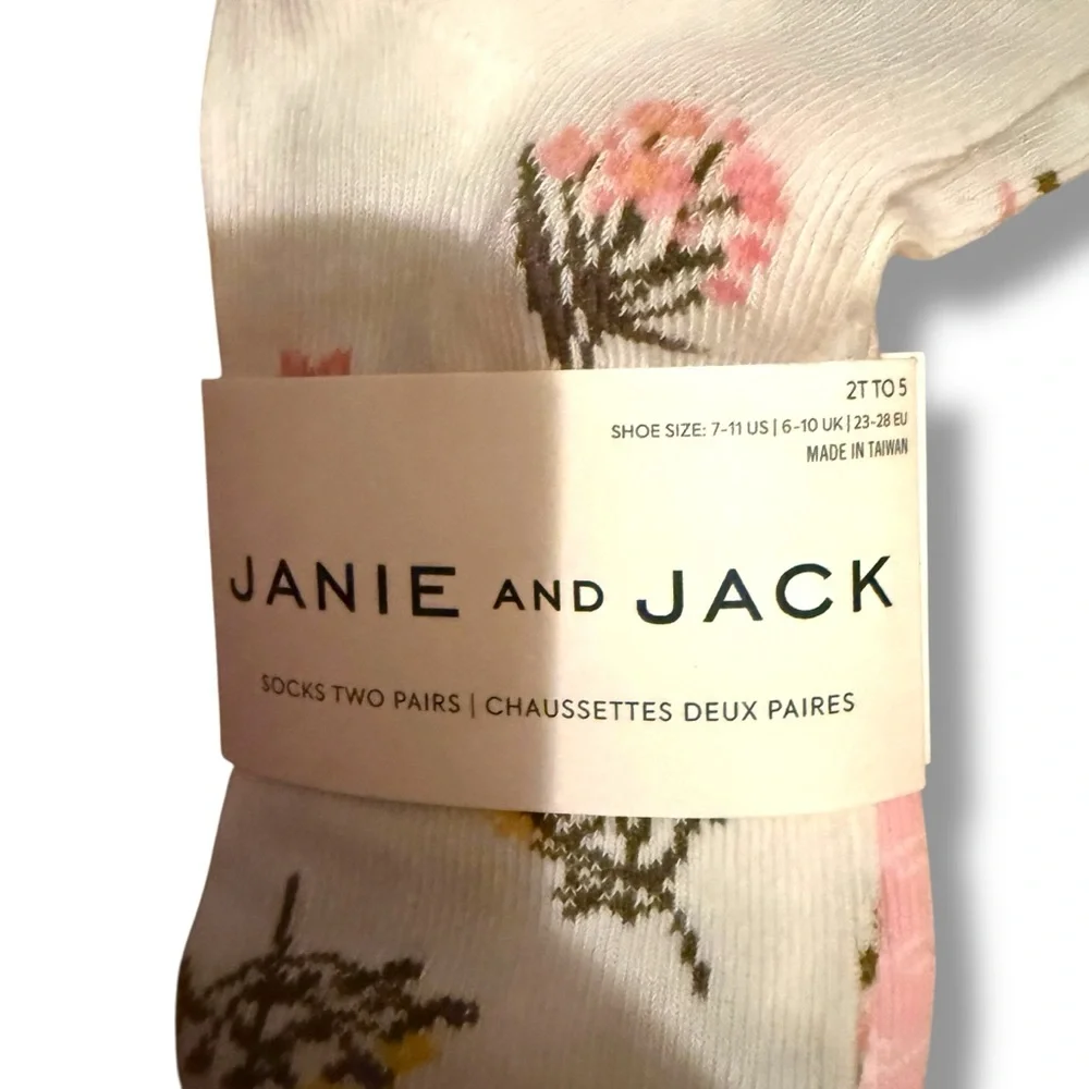 Janie and Jack NWT Girl‎ Socks 2-Pack Floral Gingham Size 2T-5 Pink Ivory Spring